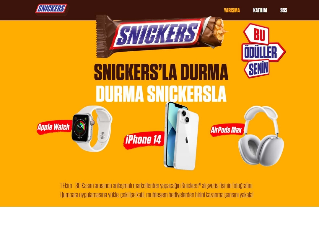 Snickers marka kampanyası için tasarlanan etkileşimli, dönüşüm odaklı web sitesi - Selkify dijital ajans